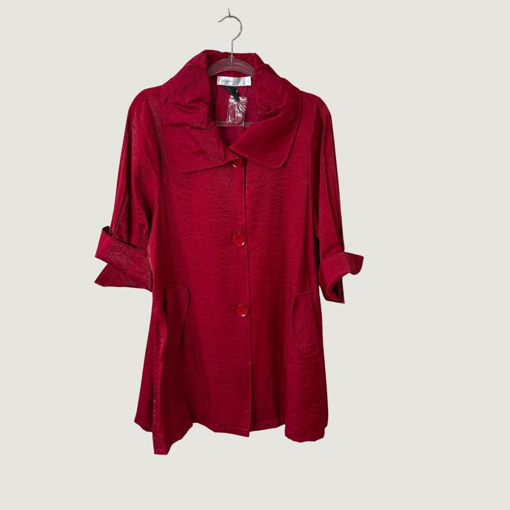 Urban Mango Red Button Up Jacket Large Shimmer Oversized Collar Art To Wear Boho
